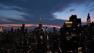 NYC Skyline shot from a drone, showing Pride, June 2022