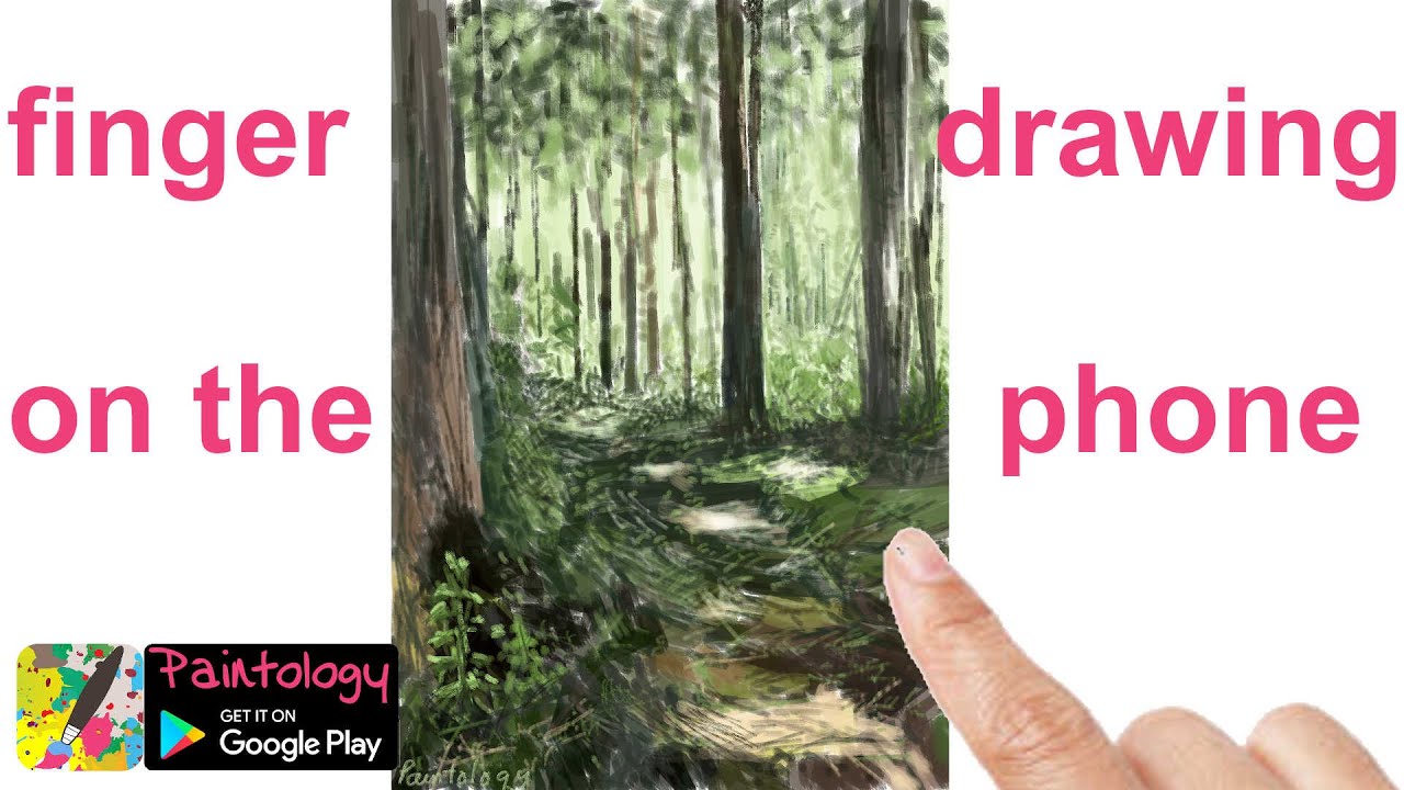 Fingerly painting of a wooded landscape on the phone!