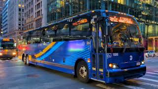 MTA & NYCT Bus: Ex-NJT MCI D4500CTs on BM1 & BM5 + 2021 Prevost X3-45 on SIM1C @ 5th Ave & 42 Street