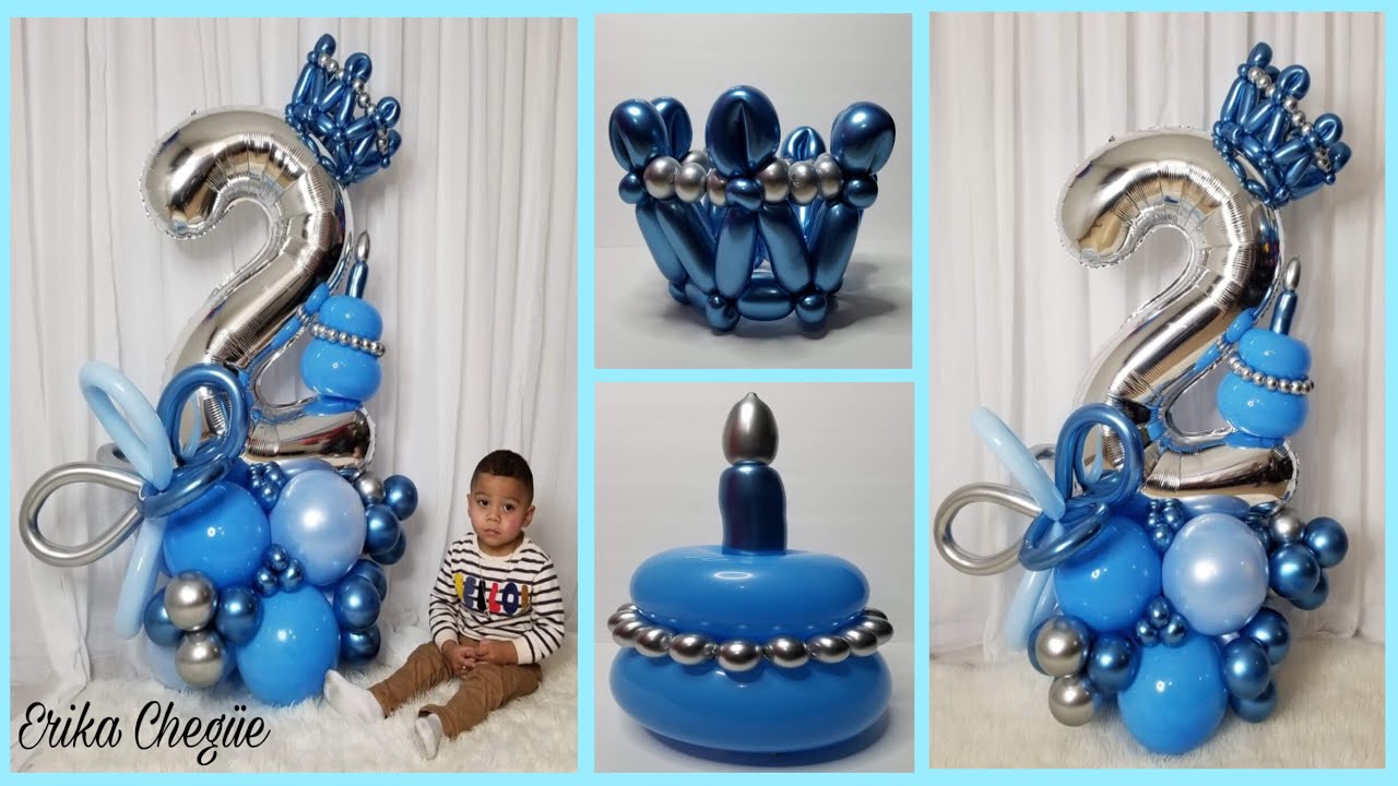 misericordia antes de cuerno BOUQUET DE GLOBOS PARA 2 AÑOS CON PASTEL 🎂 Y CORONA 👑 PARA CUMPLEAÑOS  .FIESTA AZUL PARA BEBÉS - YouTube