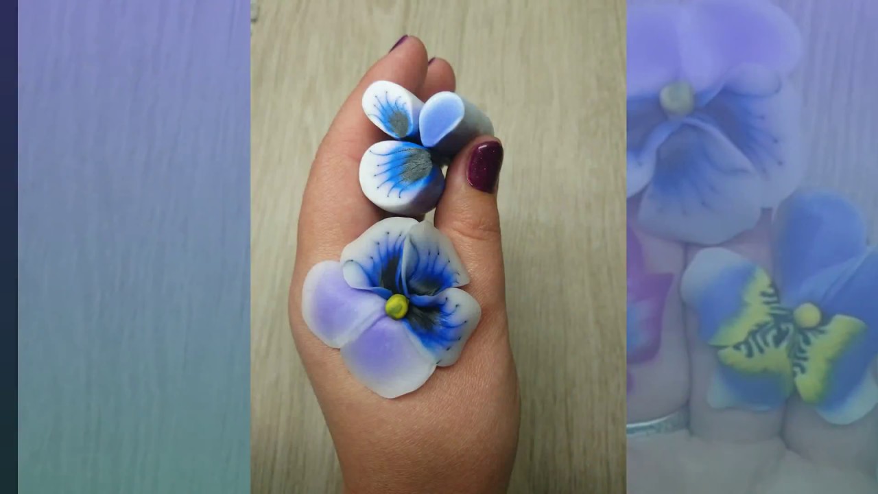 *Мастер класс* трости для цветов "Анютины глазки"*Полимерная глина*