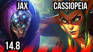 JAX vs CASSIOPEIA (TOP) | 8 solo kills, 8/1/1, Godlike, 600+ games | EUW Master | 14.8