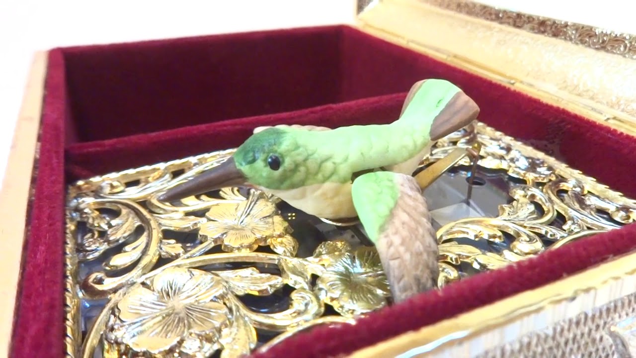 Vintage hummingbird automaton musical jewelry box YouTube