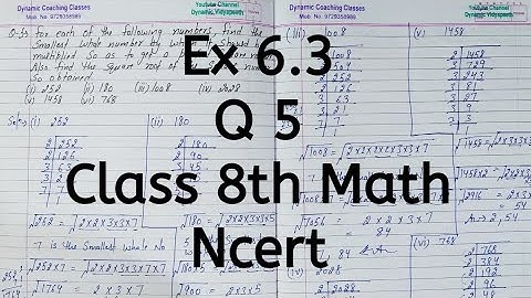Ex 6.3, Q 5, Chapter 6, Squares & Square Roots, Class 8th Math, Ncert