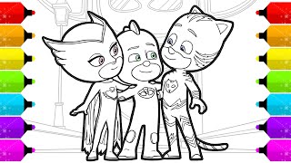 PJ MASKS Coloring Pages | How to Draw and Color Catboy, Gekko and Owlette