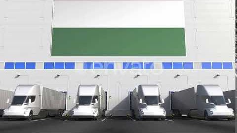Electric Trucks at Warehouse Loading Dock with Flag of HUNGARY | Motion Graphics - Envato elements