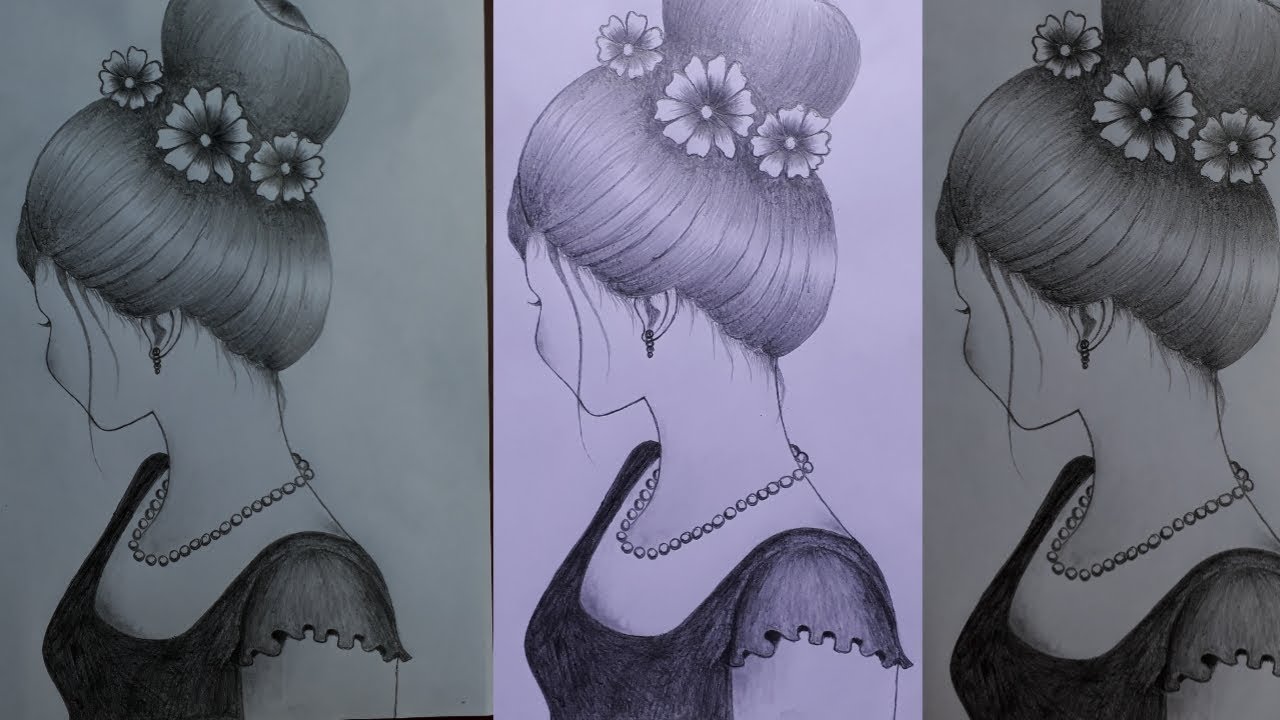 How to Draw a Girl with a Messy Bun Hair - step by step - YouTube