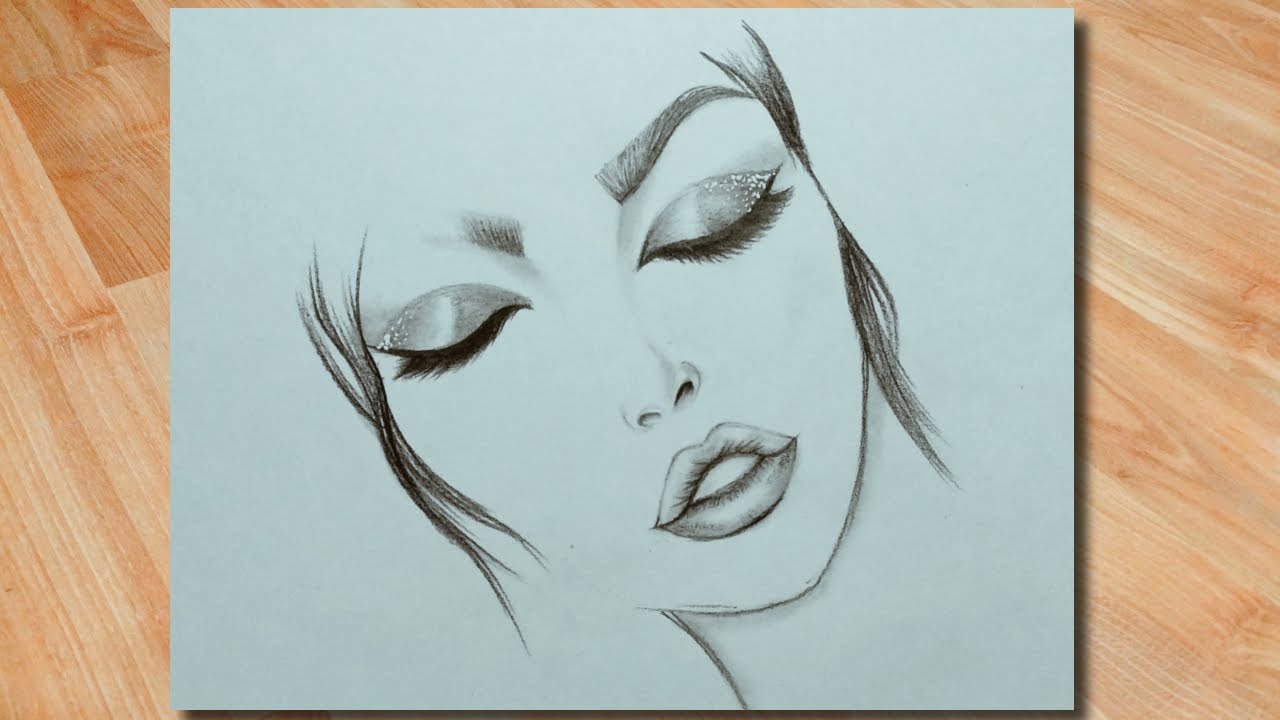 Cool Easy Sketch Drawing A Closed Eye Girl Face In Pencils - YouTube