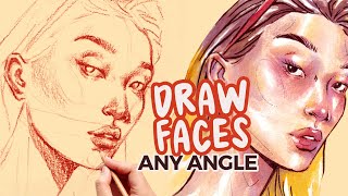 how to draw faces in different angles | 3/4 view and facing up | step by step tutorial