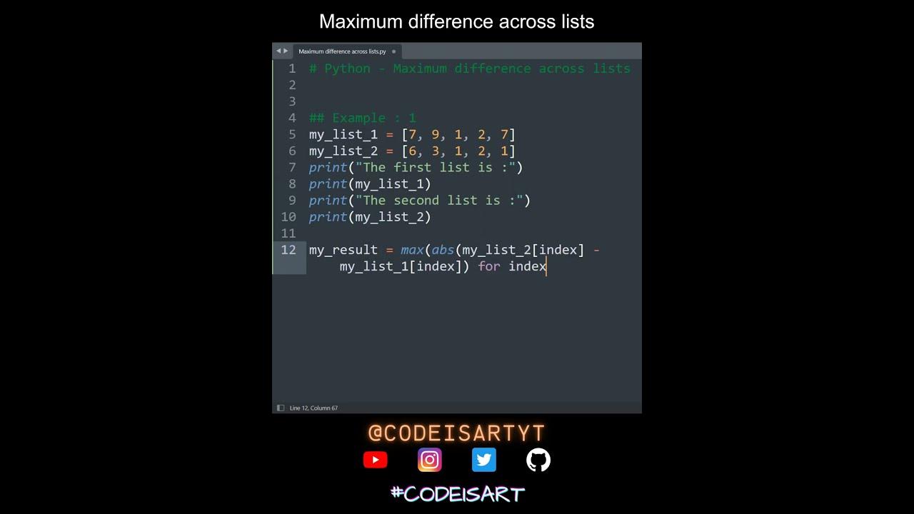 Maximum difference across lists in Python | Python Examples | Python ...