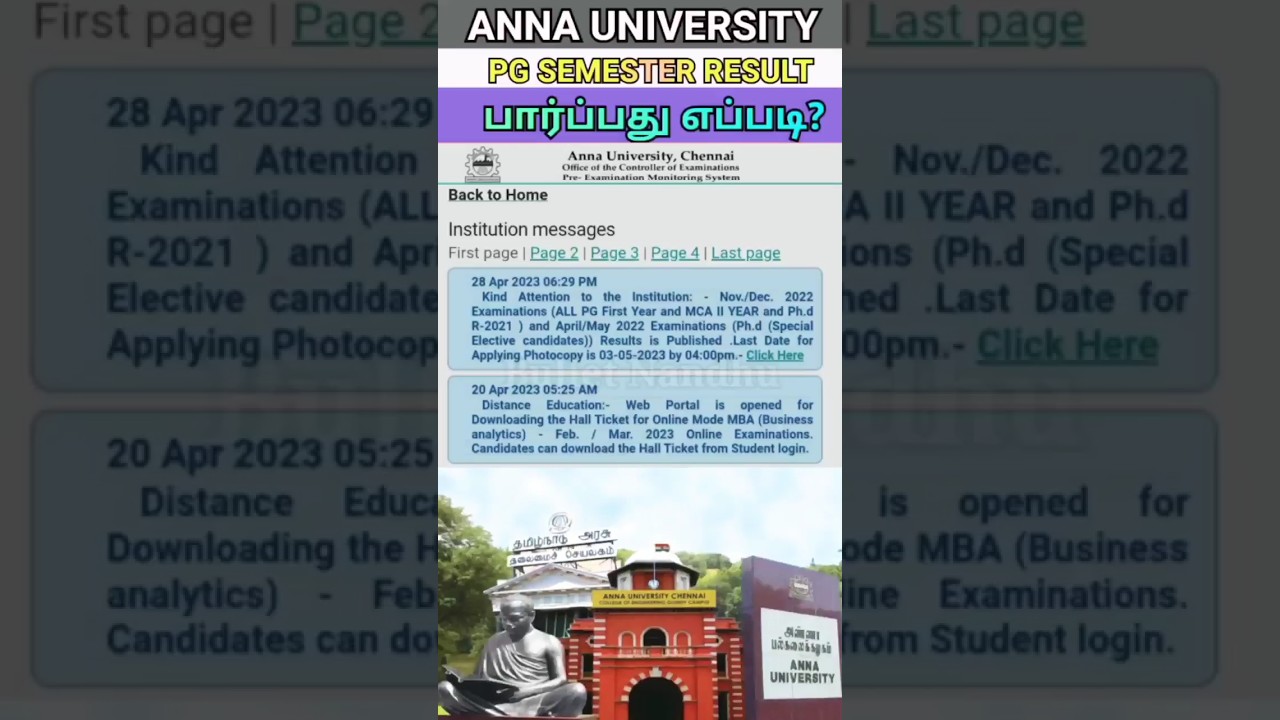 Anna University PG Semester Result Checking 2023 