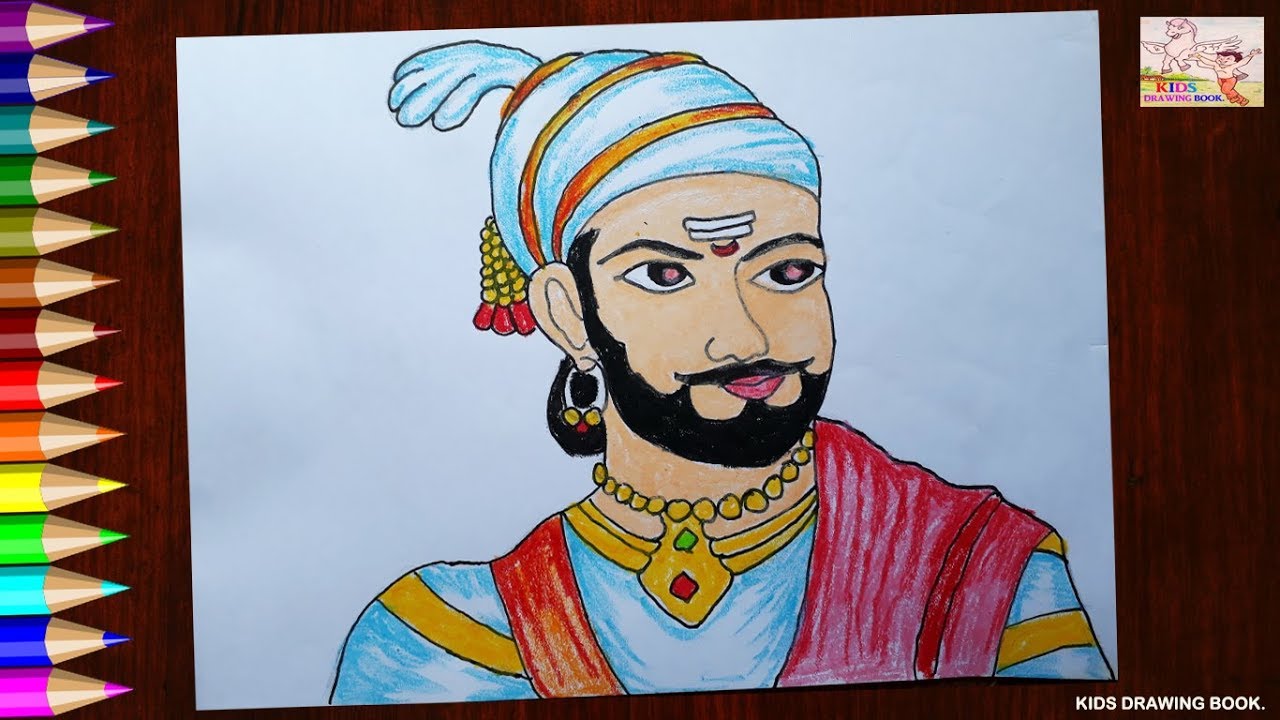 chatrapati shivaji maharaj easy drawing and colouring |shiv jayanti drawing  @Taposhikidsacademy - YouTube