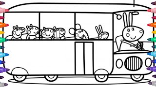 Peppa Pig Riding School Bus with Friends - Learn Colors - Nursery Rhymes Coloring Pages For Kids screenshot 1