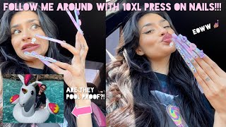 Follow me around with 10xl press on nails | will they last in the pool? | vanity Val