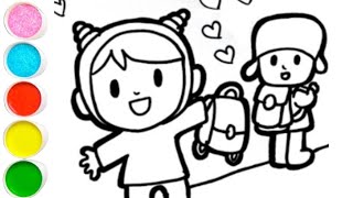 Cute Pocoyo and nina going school Drawing, Painting and Coloring For Kids and Toddlers_ Easy Drawing