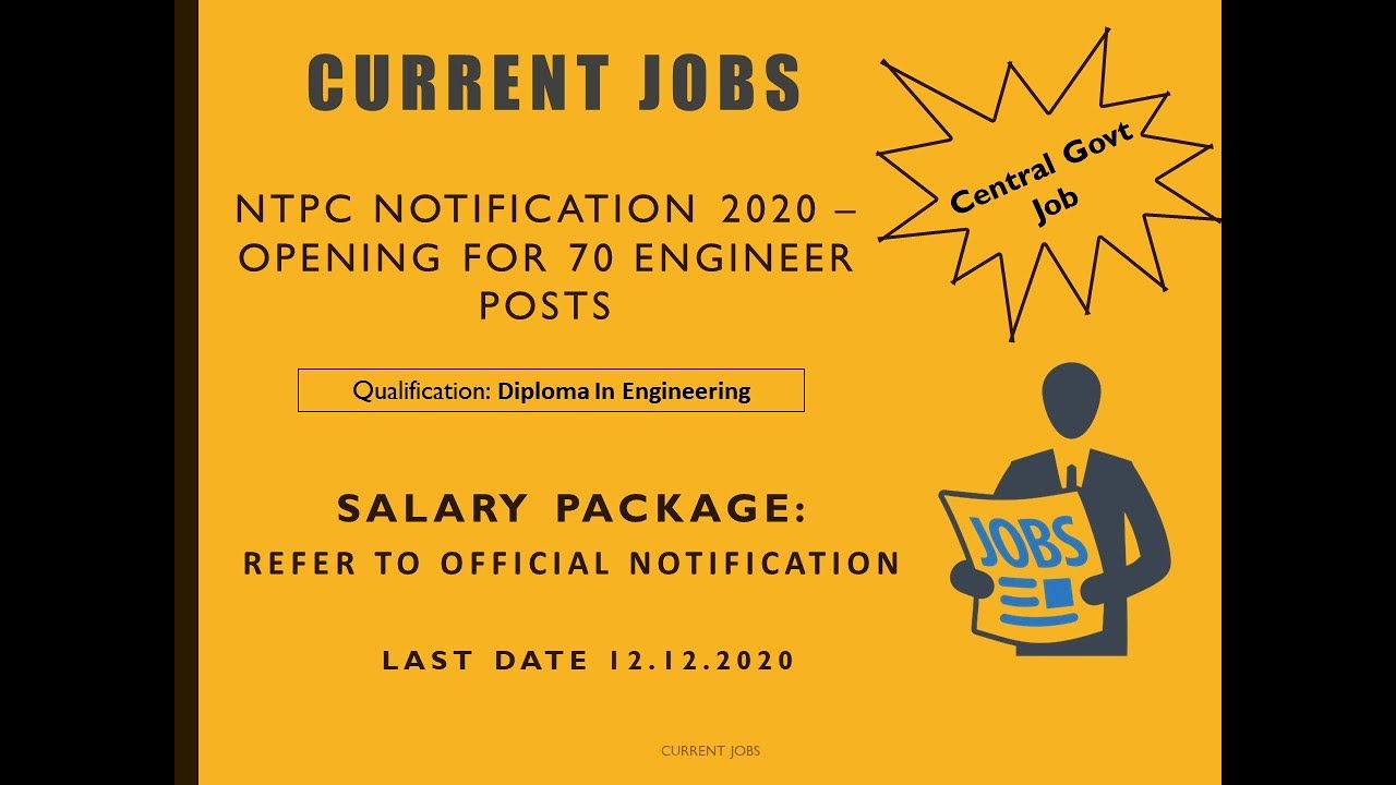 latest jobs 2020 | NTPC Notification 2020 For Diploma | Current Jobs