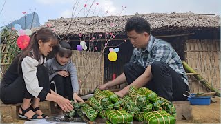Uncle and niece were happy when their teacher visited and made banh chung on Tet holiday