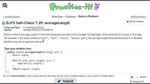 Java Practice It   |   Self-Check 7.29: averageLength   |   arrays, syntax, array basics