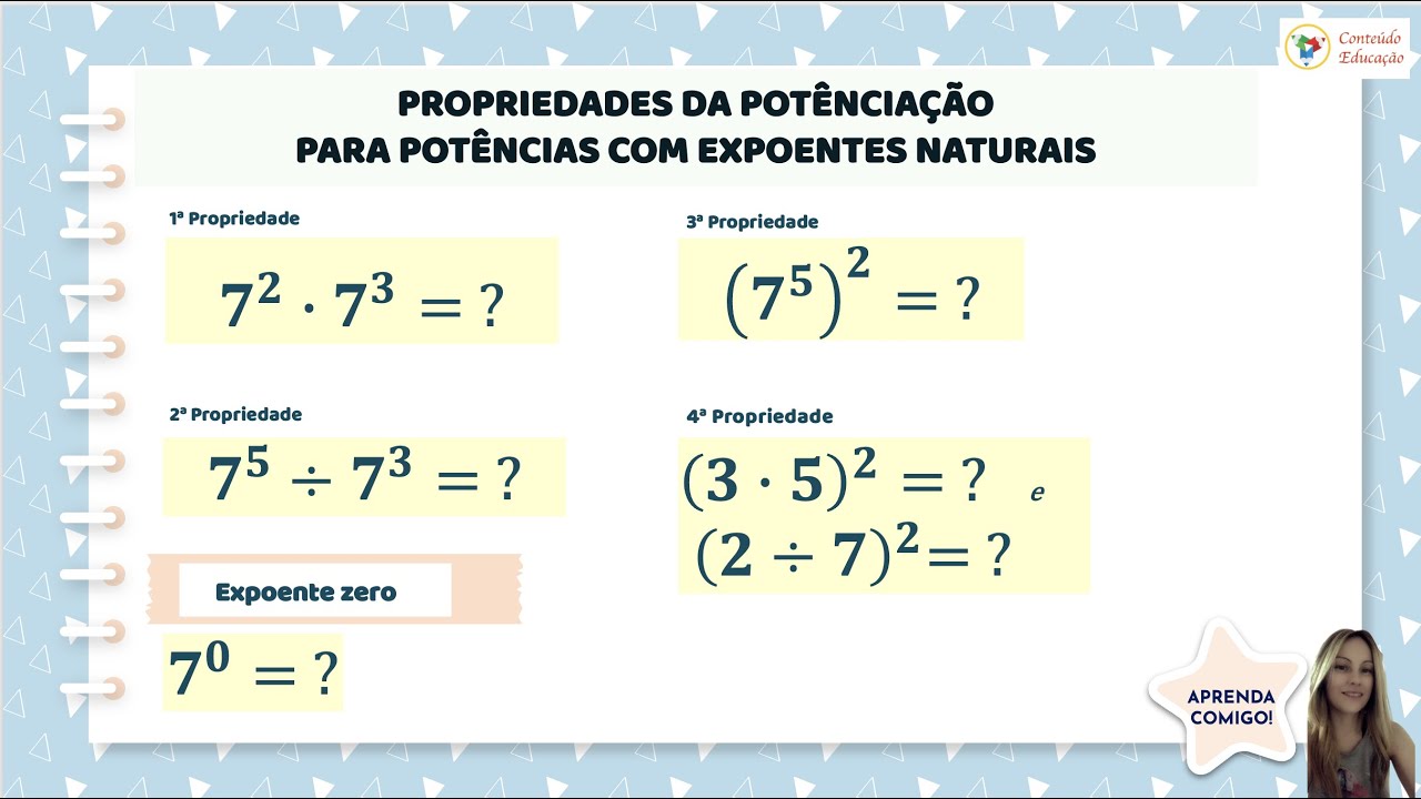 POTENCIAÇÃO_Aplicação das PROPRIEDADES com Expoentes Naturais_01 - YouTube