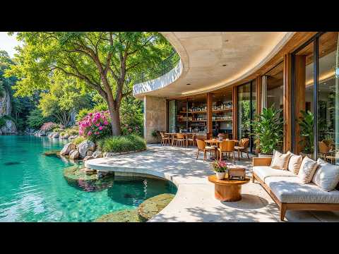🌿 Luxury Waterfront Café Morning Jazz | Cozy Jazz Music, Relaxing Piano & Healing Nature Ambience