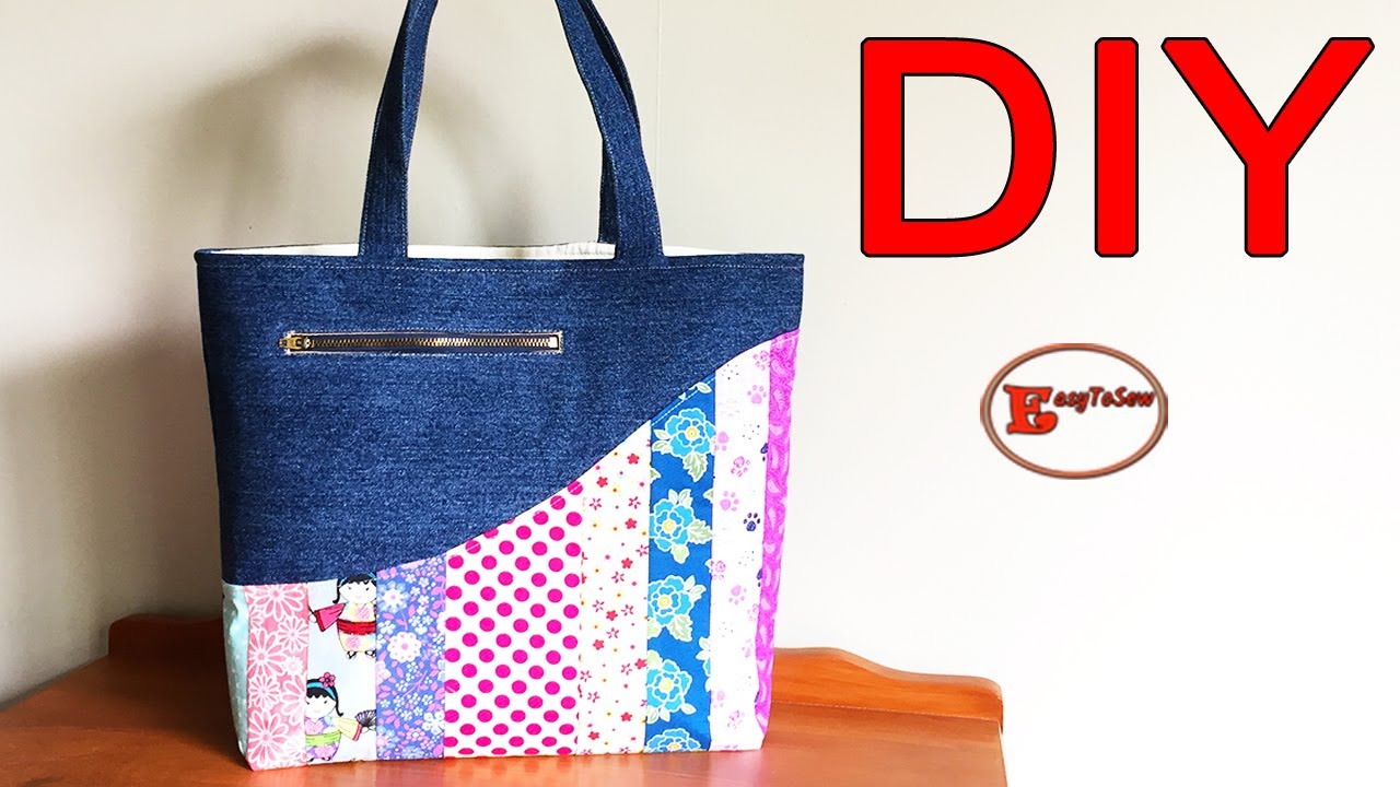 DIY PATCHWORK TOTE TUTORIAL | TOTE BAG SEWING | PATCHWORK BAG FROM SCRAPS FABRIC
