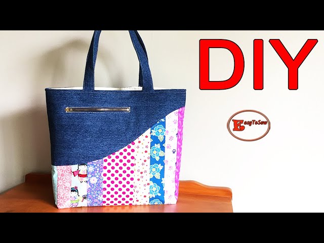 DIY PATCHWORK TOTE TUTORIAL | TOTE BAG SEWING | PATCHWORK BAG FROM