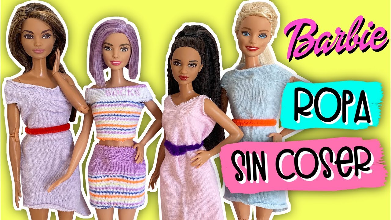 How to make clothes for your Barbie doll with Dress, Skirt, T-shirt... No Sew! - YouTube