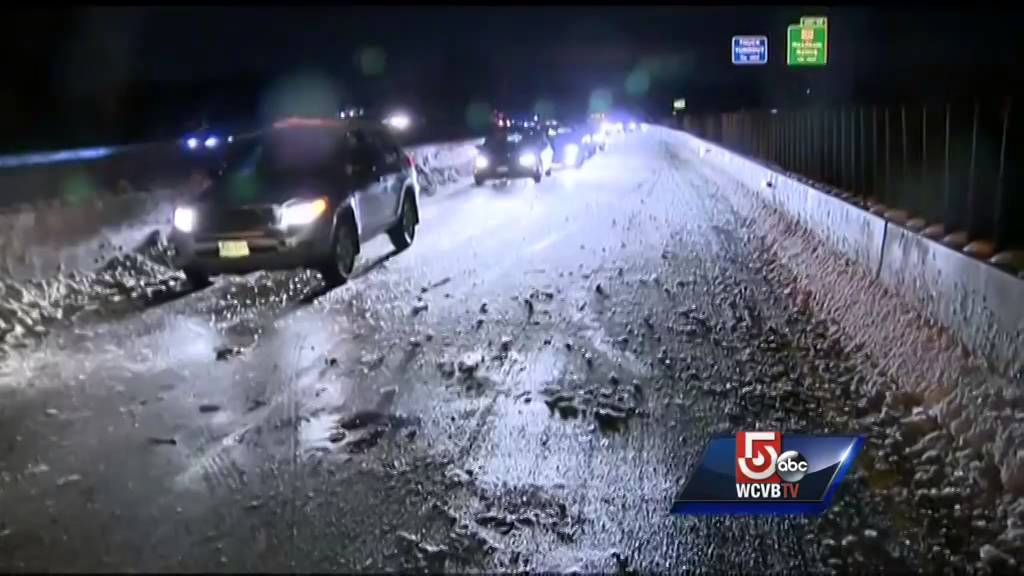 Icy roads cause Massachusetts State Police cruiser crash - YouTube