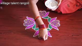 Amazing 5dots rangoli & kolam lotus designs || Trendy muggulu rangoli || DIY Art rangoli with colors
