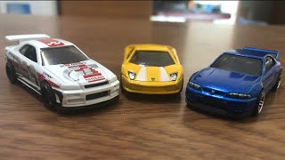 Hot wheels drag race skyline R34 GTR vs skyline R33 GTR vs Lamborghini murcielago