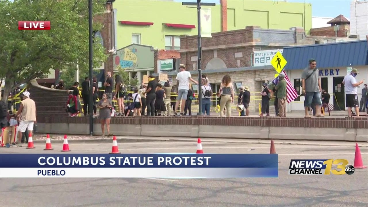 Pueblo Police arrest at least two during Sunday protest against Columbus statue