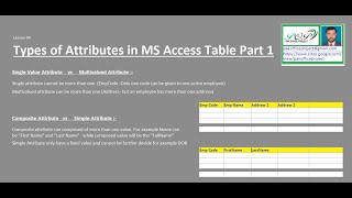 Lesson 4 Types of Attributes in Access Table Part 1