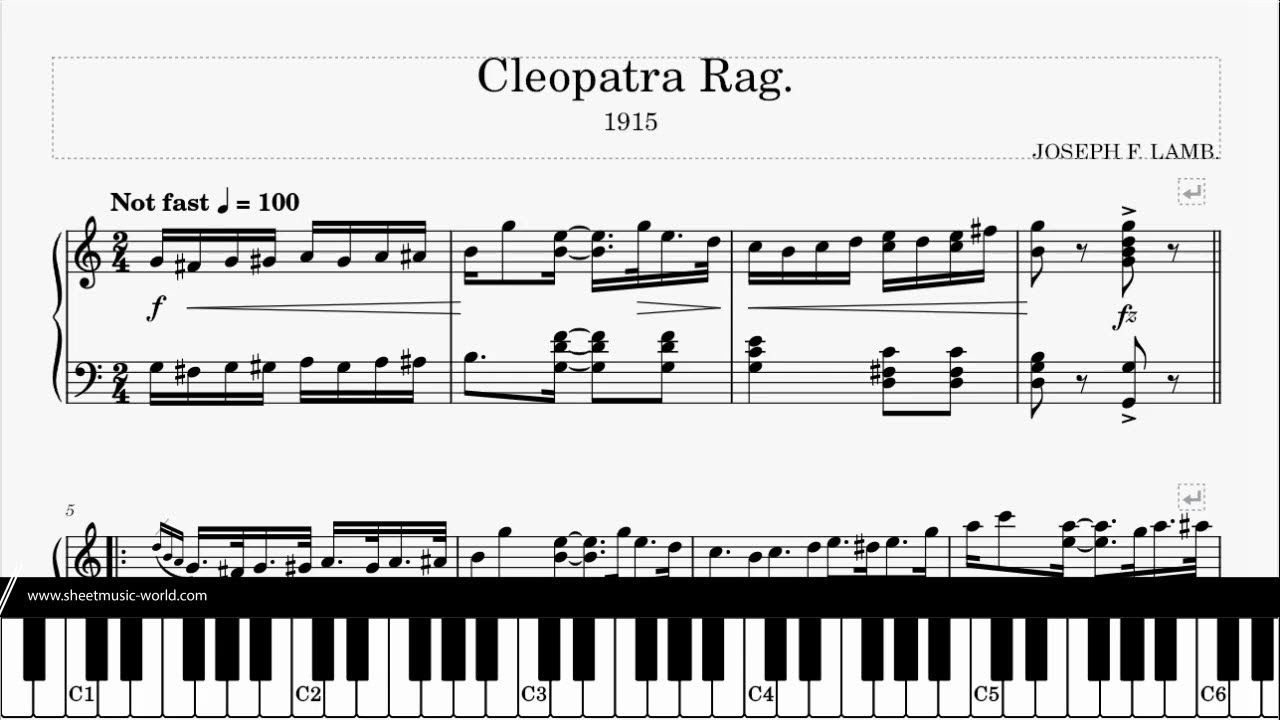 Cleopatra Rag (1915) - Joseph Francis Lamb - Piano (Ragtimes Sheets - Ragtime Tutorial Piano score)