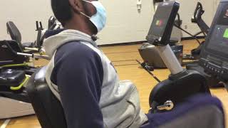 Joachim Lena at the Dunmore YMCA riding the Bike with Ty
