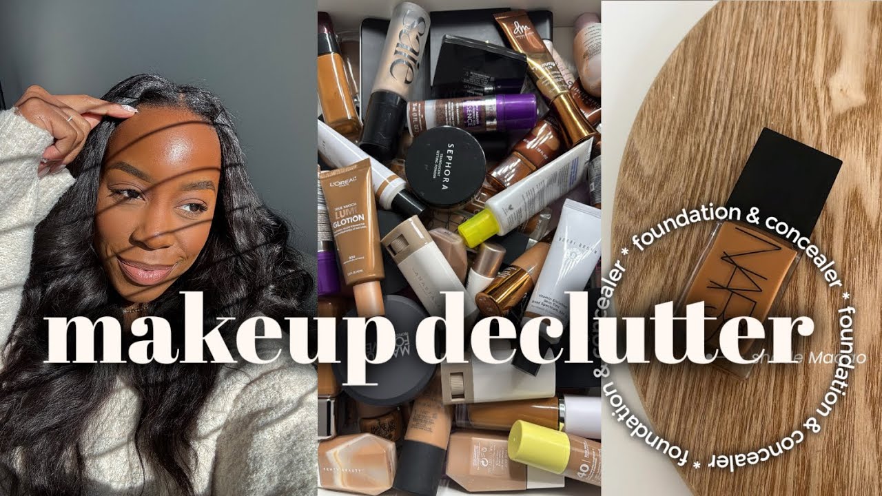 makeup declutterrrrr!✨ getting rid of ALL my foundation & concealers | Andrea Renee