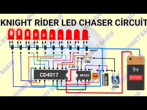 Led chaser circuit . Kara Şimşek devresi . Yürüyen ışık devresi . Knıght Rider Circuit . CD4017