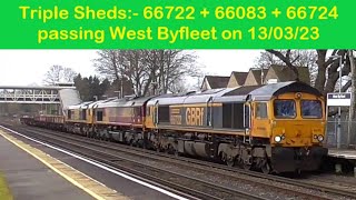 Gbrf 66722 Dbc 66083 Gbrf 66724 Passing Slowly Past West Byfleet On 130323