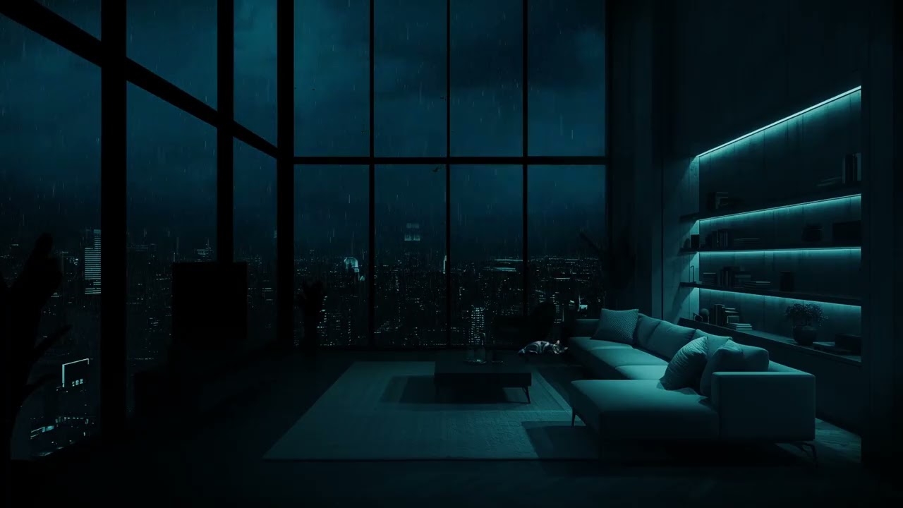 Overcast Rain Ambience in High-Rise Apartment for Insomnia Relief | Gentle City Rain for Sleep