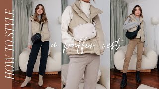 HOW TO STYLE A PUFFER VEST | 8 cute fall outfit ideas ft. the Lululemon Wonder Puff Cropped Vest!