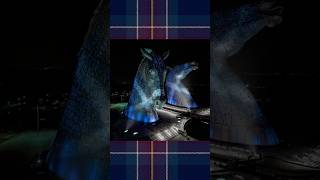 Scotland return to the World Cup. The Kelpies in Falkirk are lit up Blue and White in recognition.