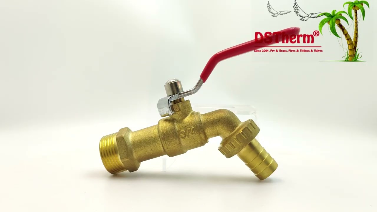 Watch: Gold Plated Heavy Duty Classic Red Iron Handle Bibcocks Spout Faucet Spigot Water Tap 3/4"