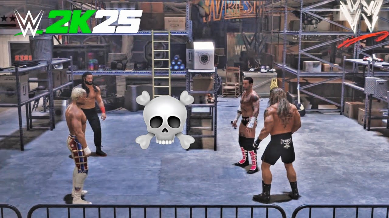 WWE 2K25: Roman Reigns vs CM punk vs Cody Rhodes vs Brock Lesnar -  Backstage Brawl