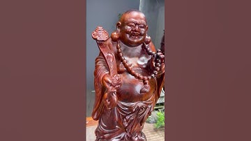 Tượng Di Lặc Như Ý đứng gỗ trắc Việt đỏ đen – phong thủy tài lộc cao cấp