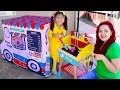 Wendy Pretend Play Cooking with Food Truck Tent & Wooden BBQ Grill Toys