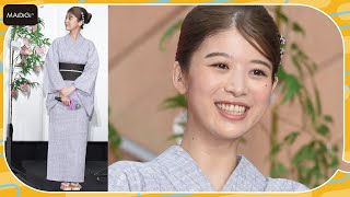 馬場ふみか、モノトーン浴衣で大人のムード　ヘアアクセでキュートさプラス