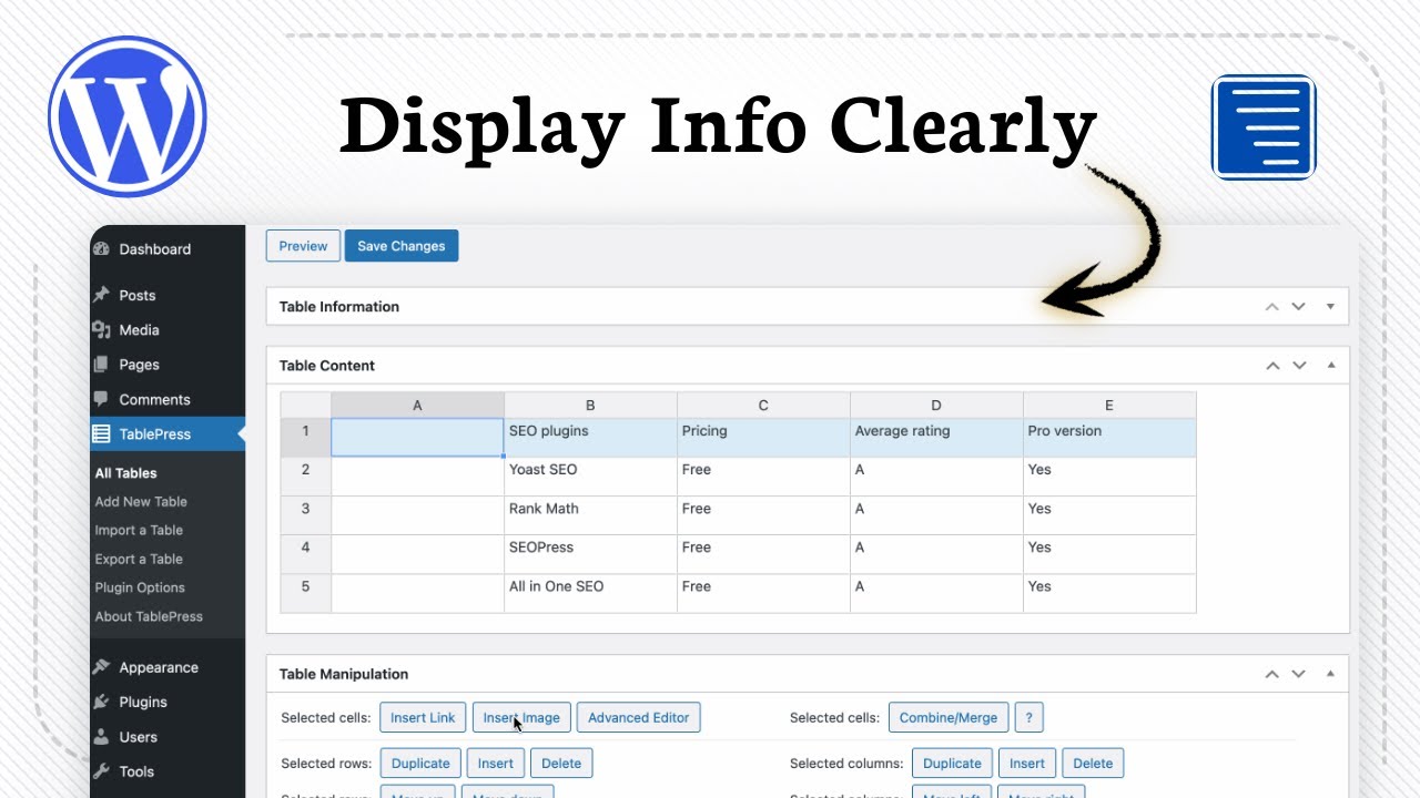 How to add a table in WordPress (Data Display) - YouTube