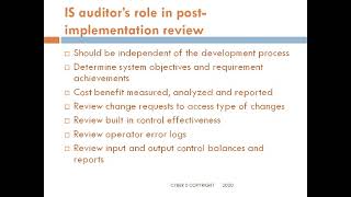 CISA: DOMAIN 3 PART 9 PART B POST- IMPLEMENTATION REVIEW
