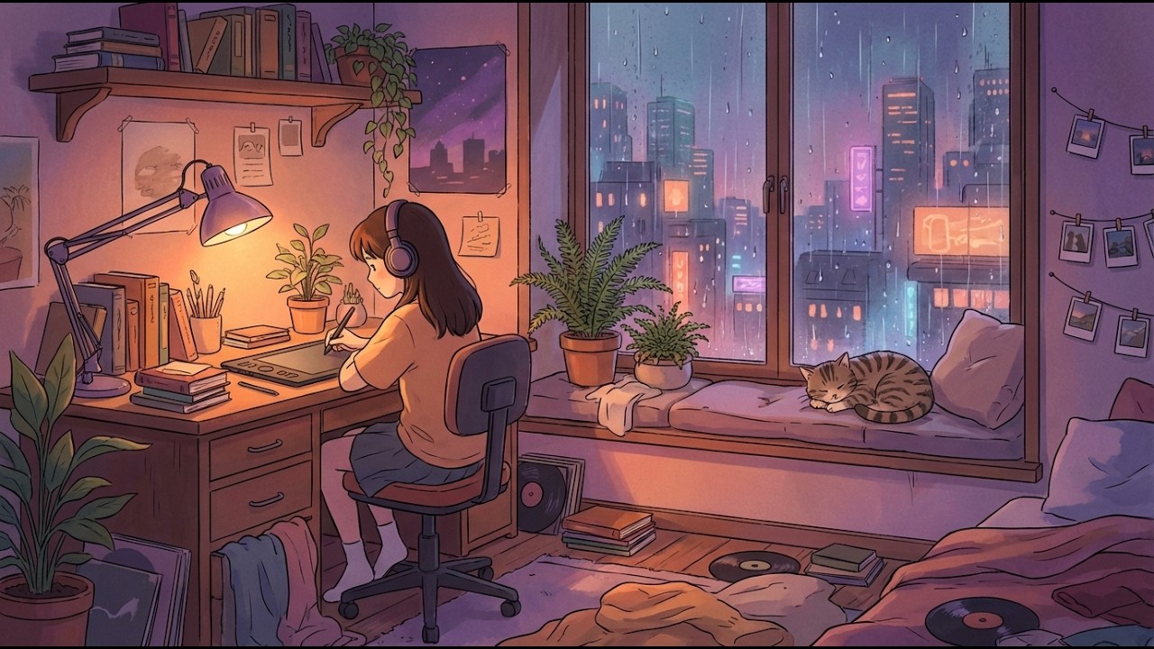 late night study session in a rainy city 🌧️ [lofi hip hop mix] - YouTube