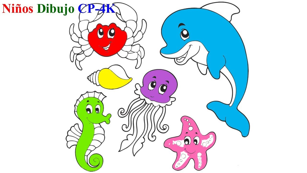 aprende colores con animales marinos |Cómo dibujar animales marinos  Delfín,cangrejo,pulpo para niños - YouTube