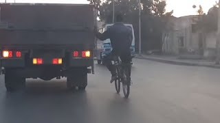 Smart Guy Got Tired Of Cycling His Bike So He Got A Hold Of A Truck